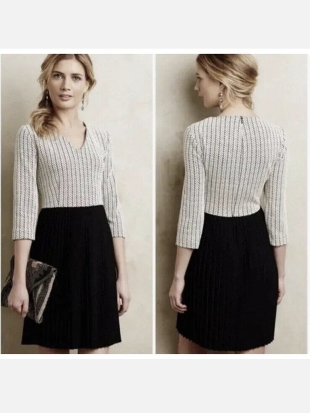 Anthropologie Ganni Herringbone Pleated Jacquard Dress